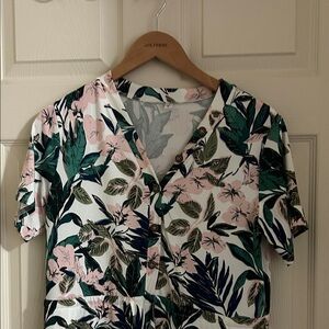 Women's Leaf Print dress Amazon J - Green and Pink